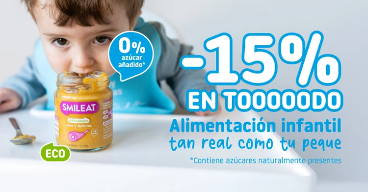 -15% de descuento en alimentación infantl, potitos, pouches y snacks