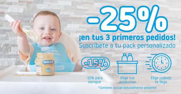 Suscripción Smileat: 25% de descuento en tus 3 primeros pedidos de tu pack personalizado y 15% para siempre.