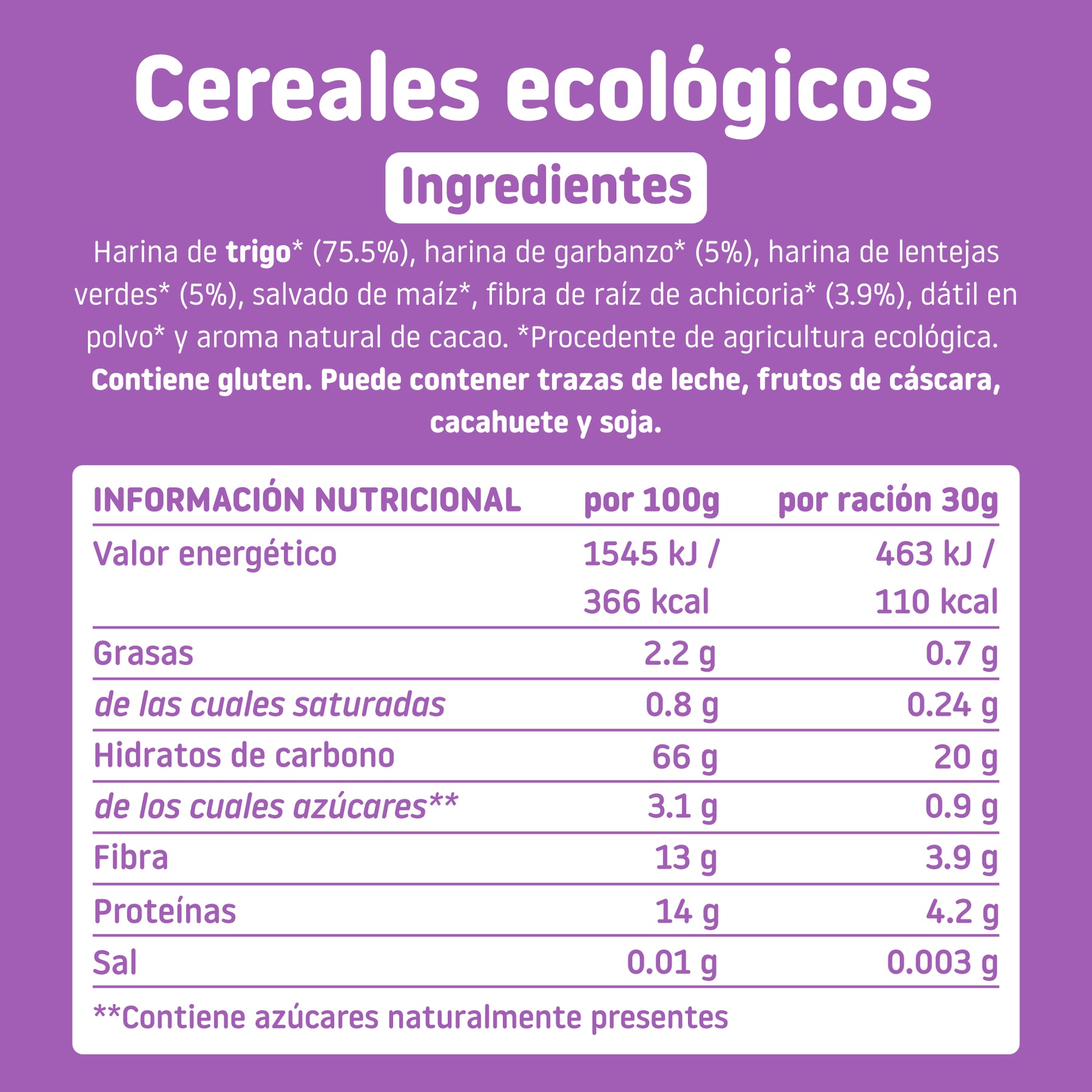Ingredientes cerales de cacao