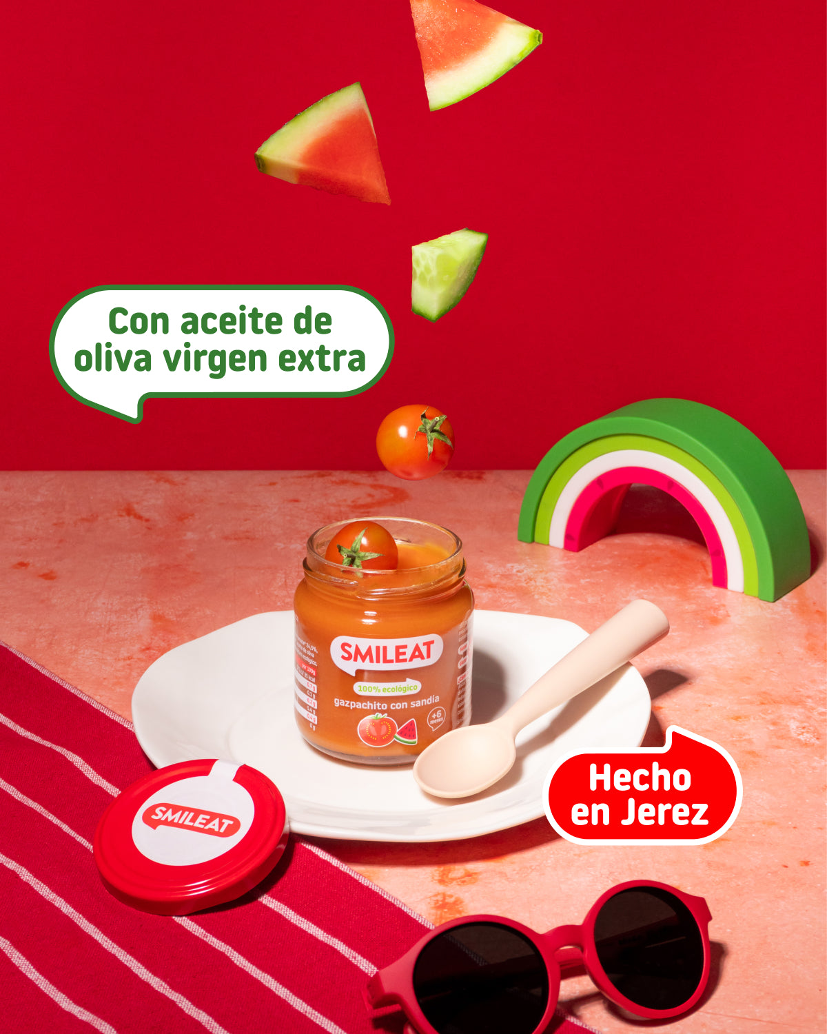 Tarrito ecológico de gazpacho con sandía con aceite de oliva virgen extra