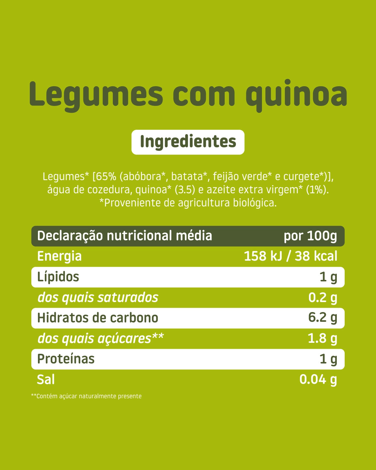 Boião de legumes com quinoa ingredientes