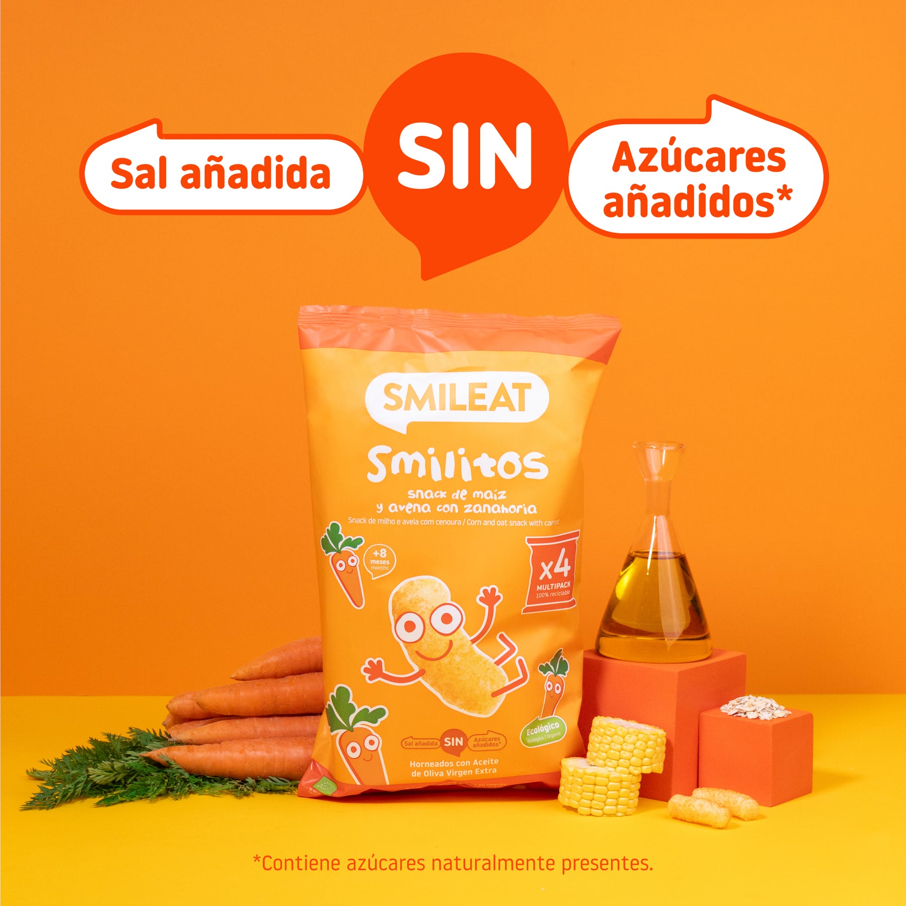 Alérgenos del pack smilitos de maíz, avenay zanahoria ideal para llevar a todos lados como merienda o Snack