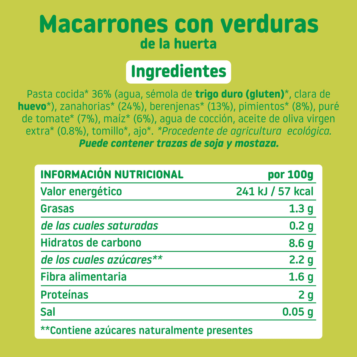 Ingredients for macaroni with vegetables for children, without preservatives