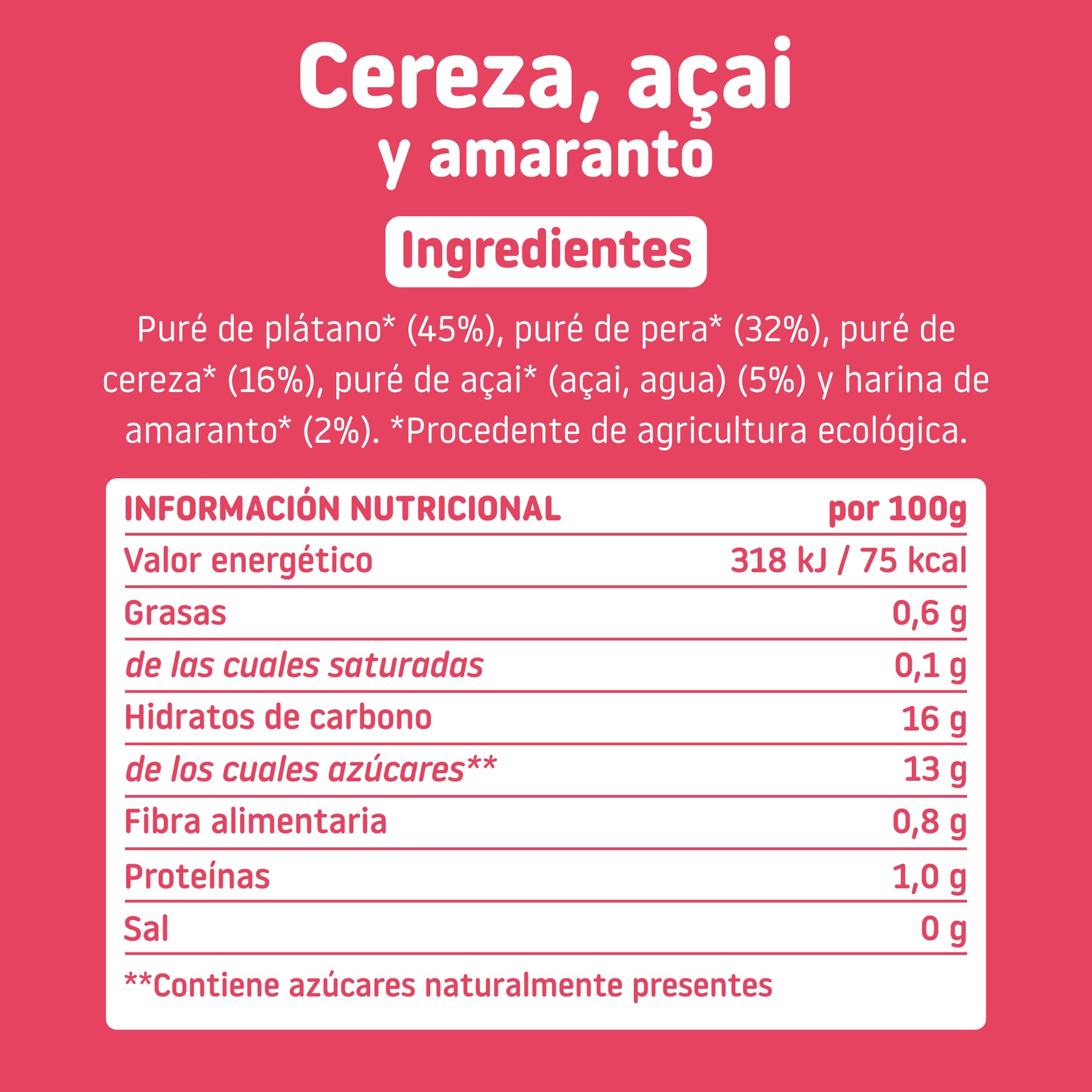 Ingredientes y tabla nutricional pouch de frutas