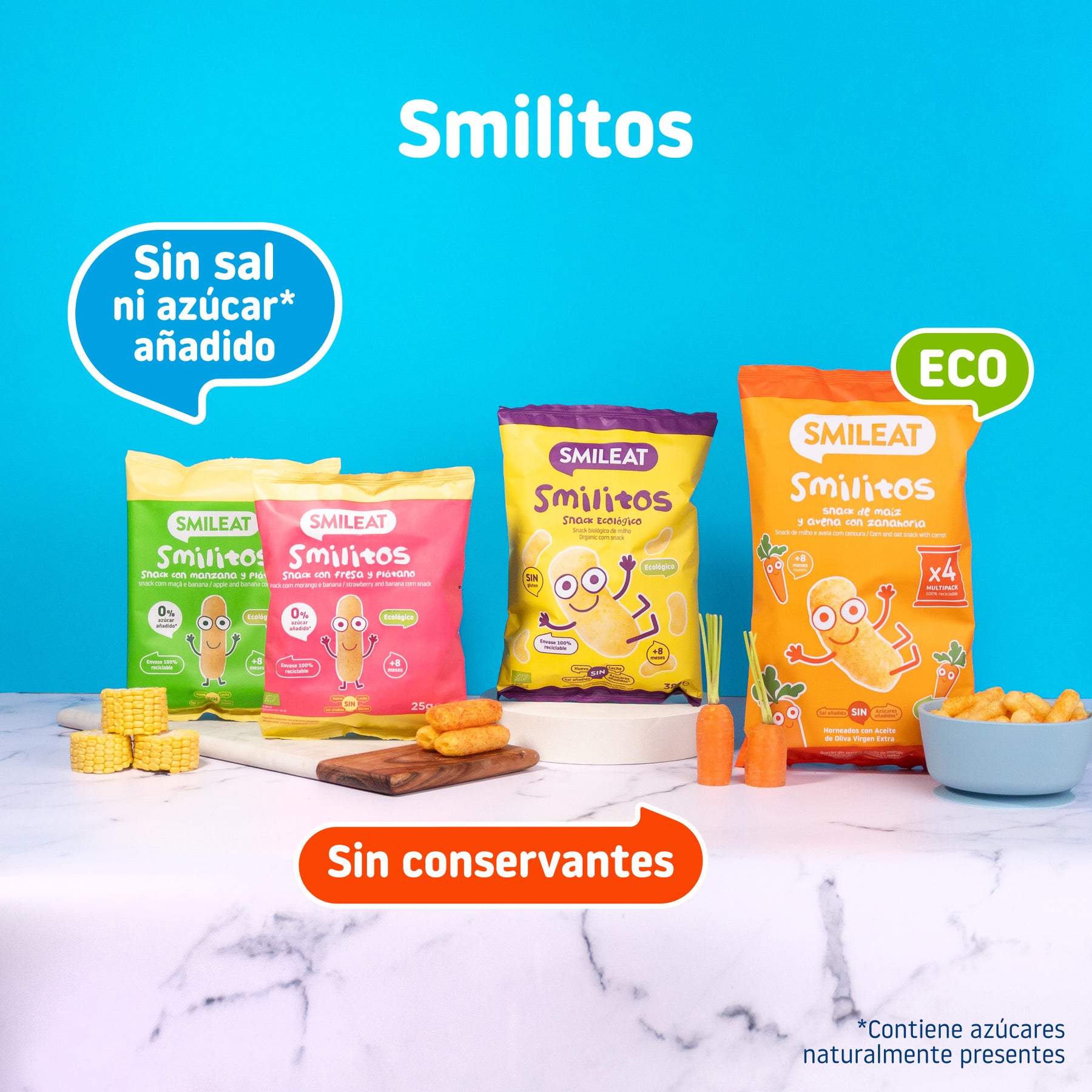 Baked corn smilitos without salt or added sugar, 100% organic