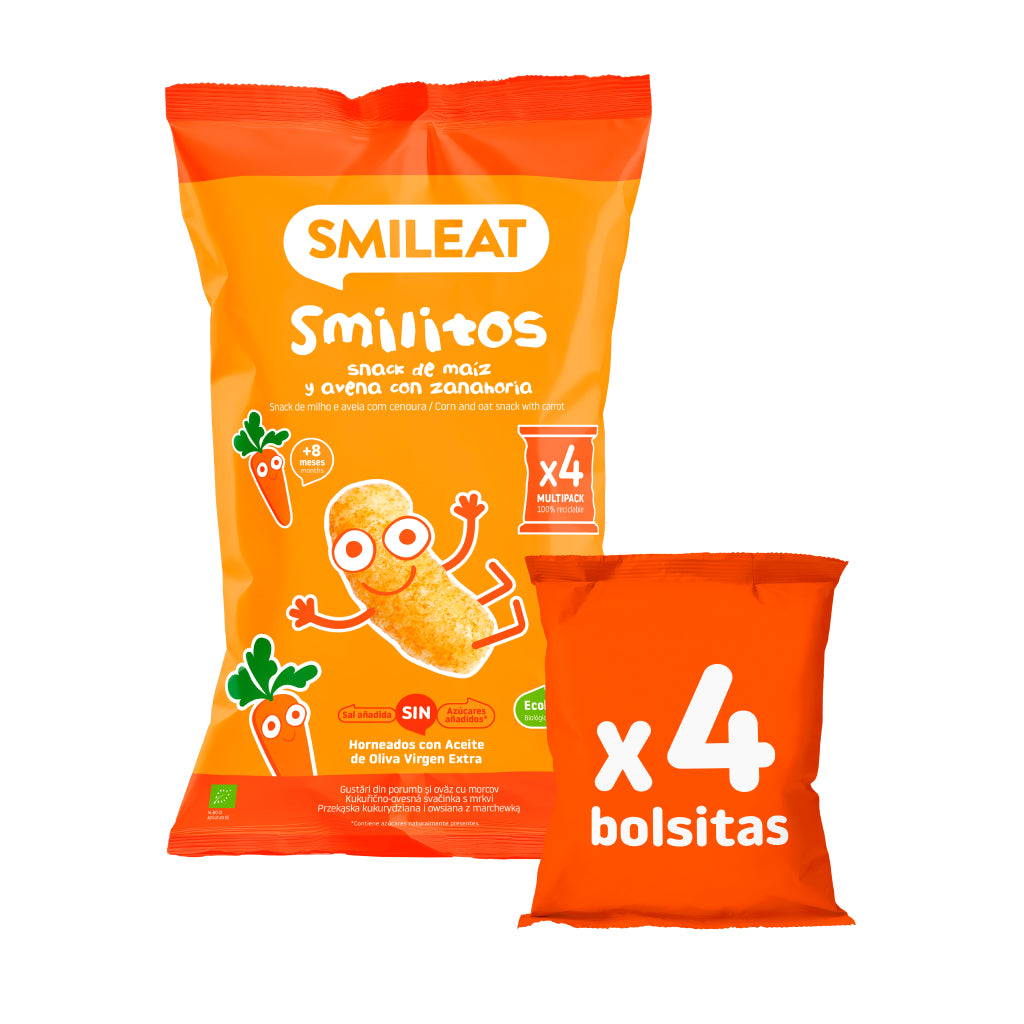 Snack Smilitos de maíz y avena con zanahoria multipack 4 bolsitas en 1