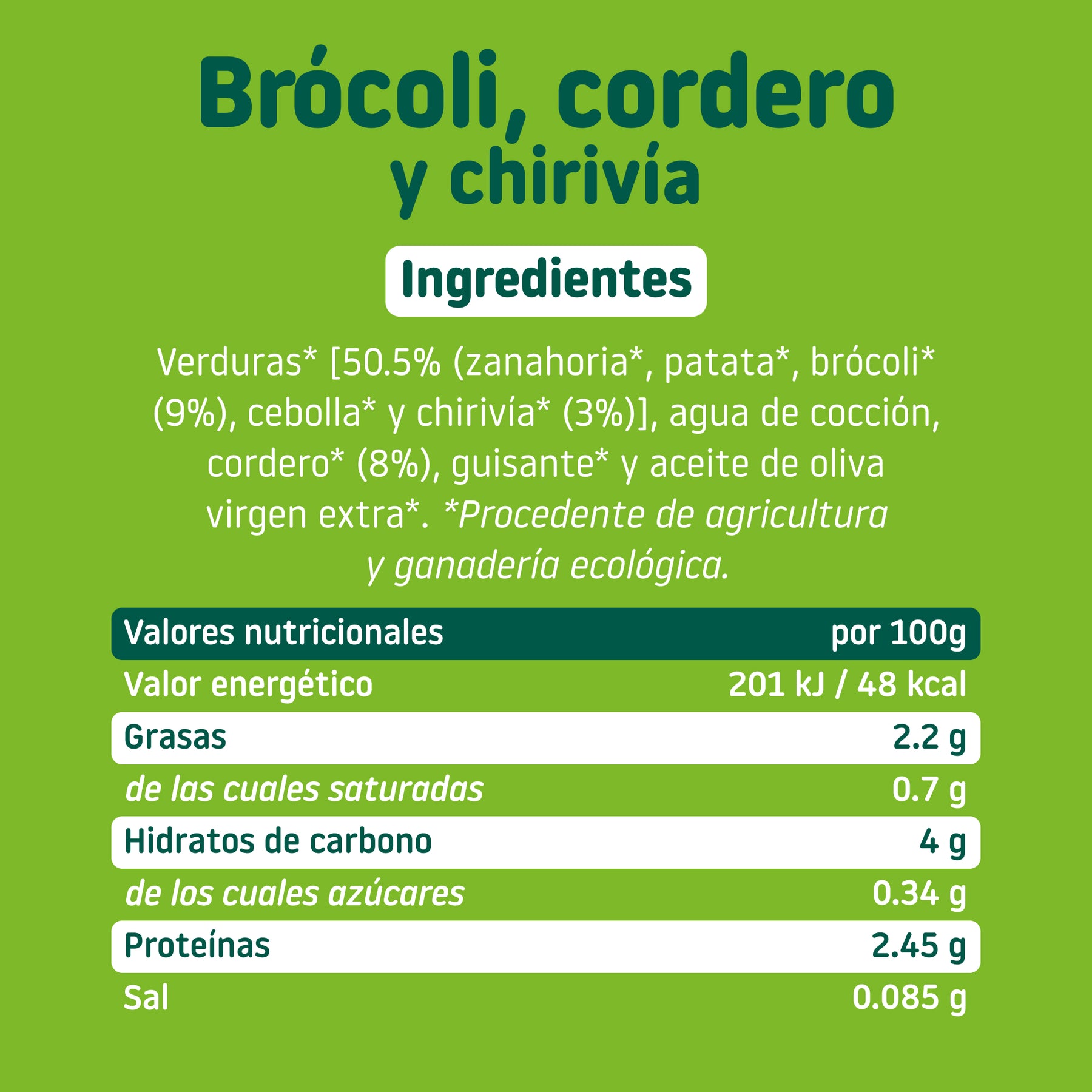 Ingredientes tarrito ecológico con brócoli