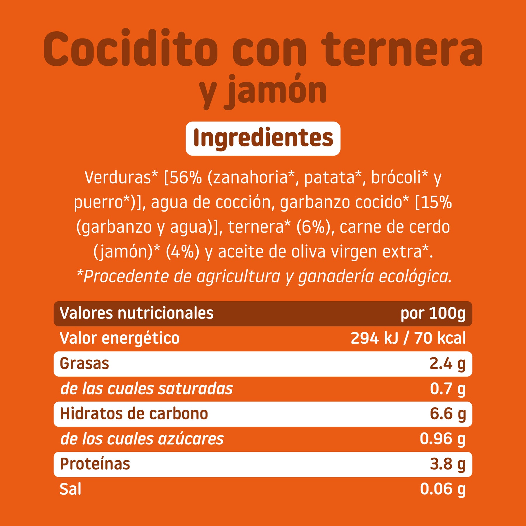 Ingredientes tarrito de cocido con ternera y jamón