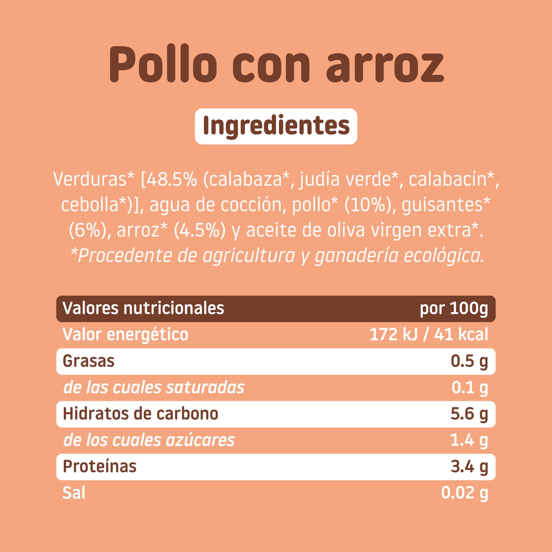Ingredients and nutritional table of organic chicken potato pie