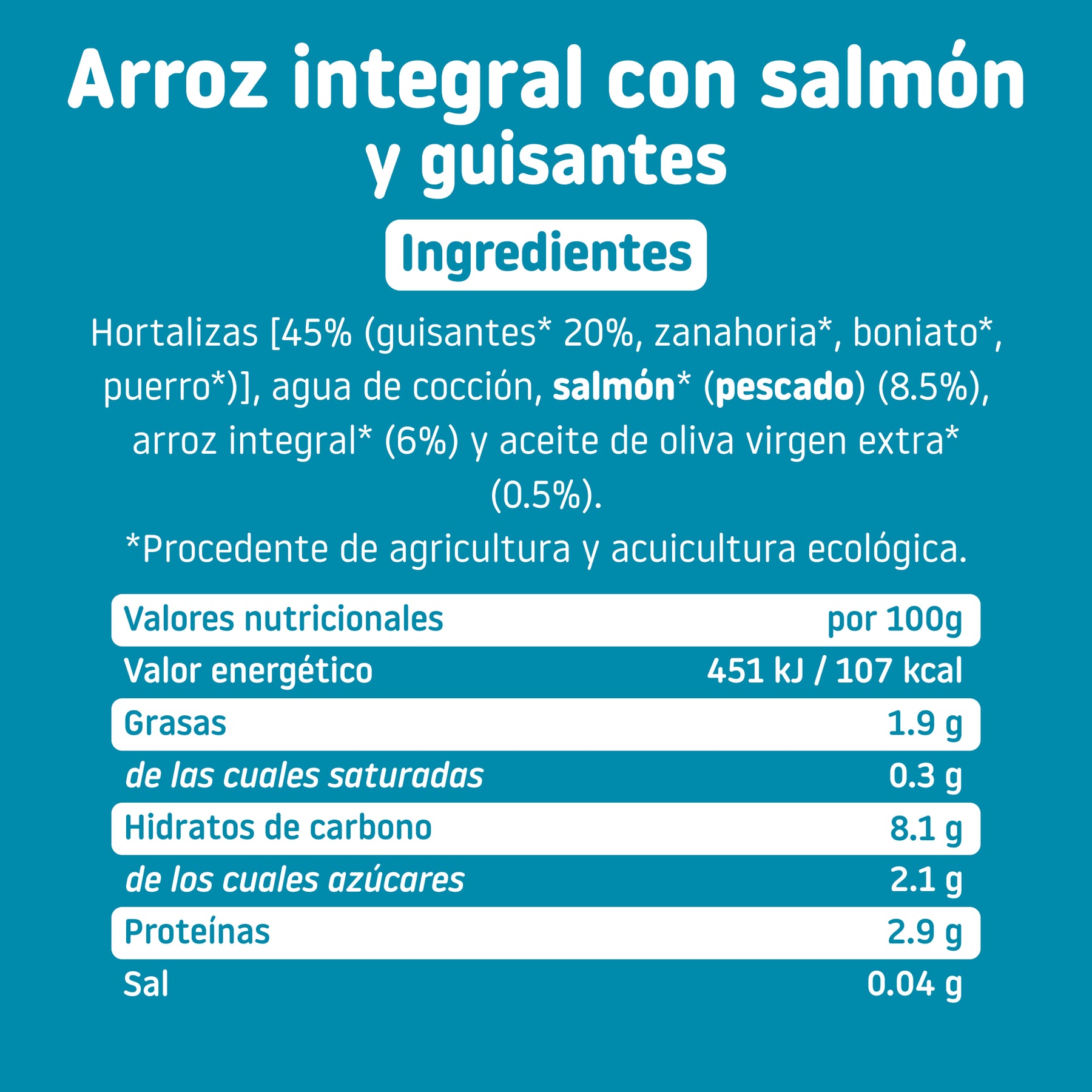 Tarrito de arroz integral con salmón ingredientes