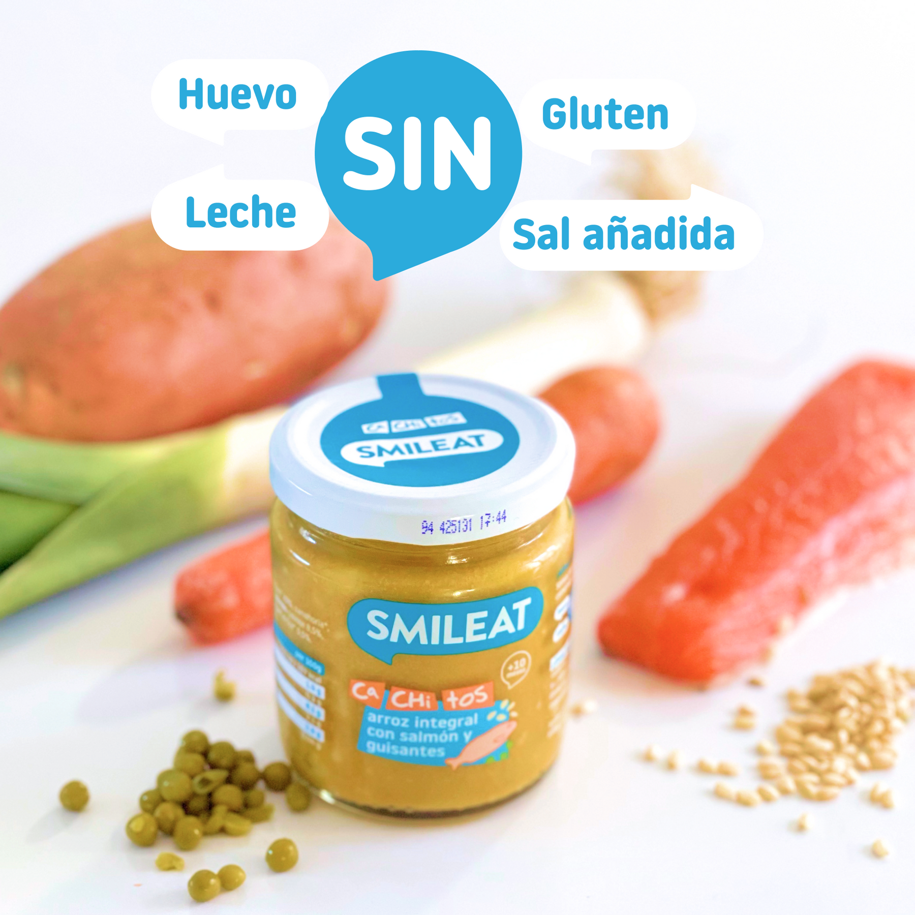 Tarrito de CA-CHI-TOS de arroz integral con salmón y guisantes