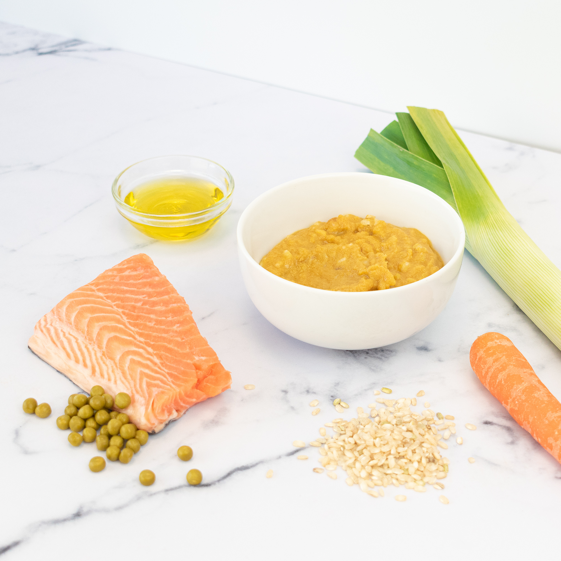 Tarrito de CA-CHI-TOS de arroz integral con salmón y guisantes