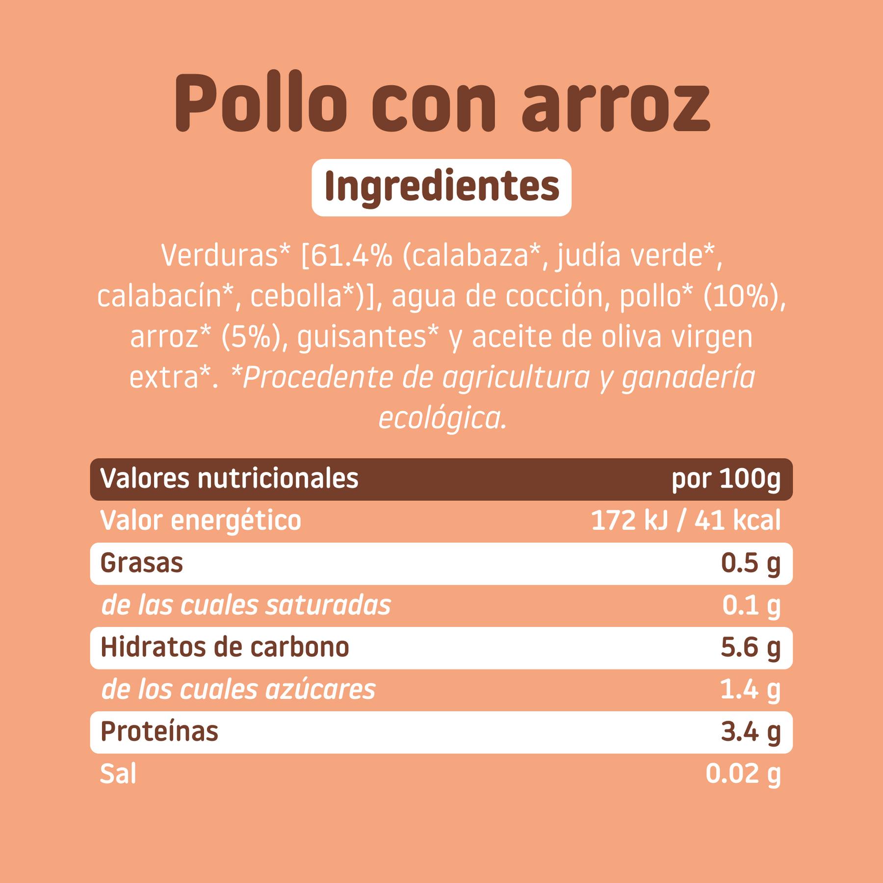 ingredientes y tabla nutricional tarrito ecologico de pollo