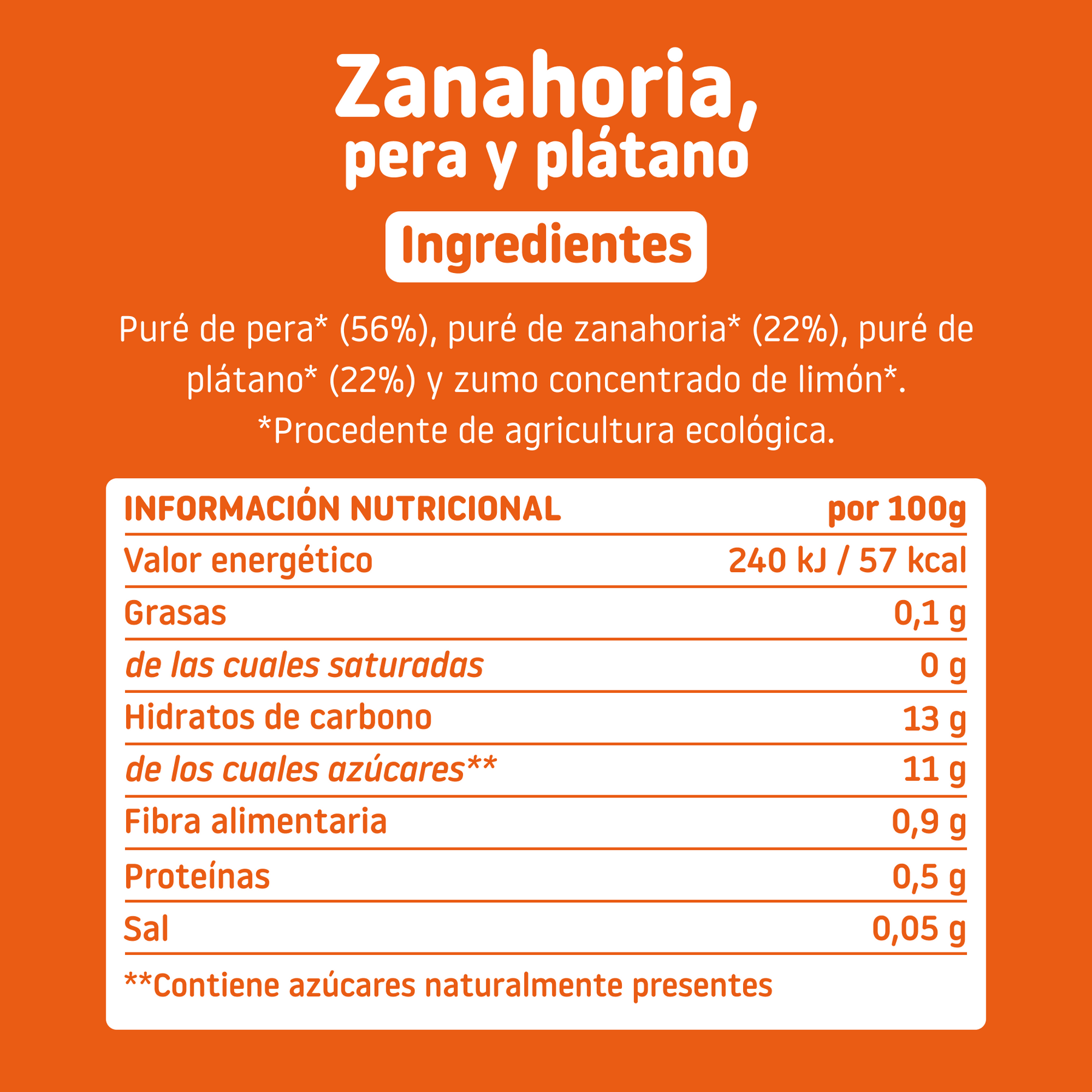 Pouch de zanahoria, pera y plátano