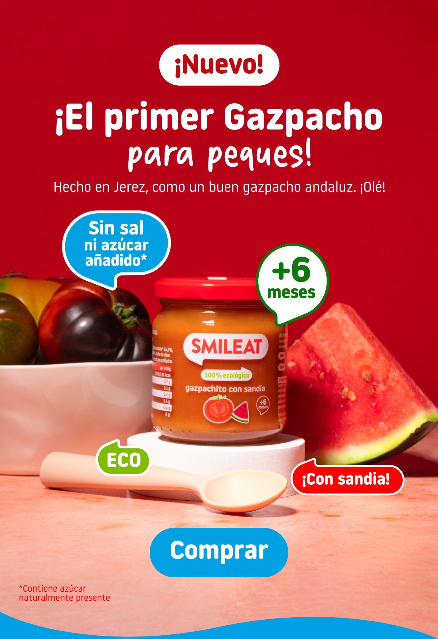 Tarrito de gazpacho con sandía para bebes a partir de 6 meses