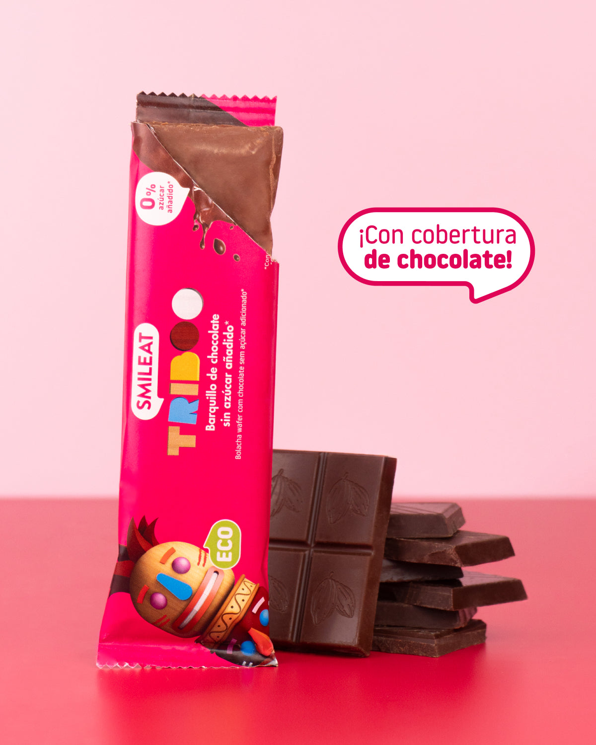 Waffle with chocolate coating, no added sugar