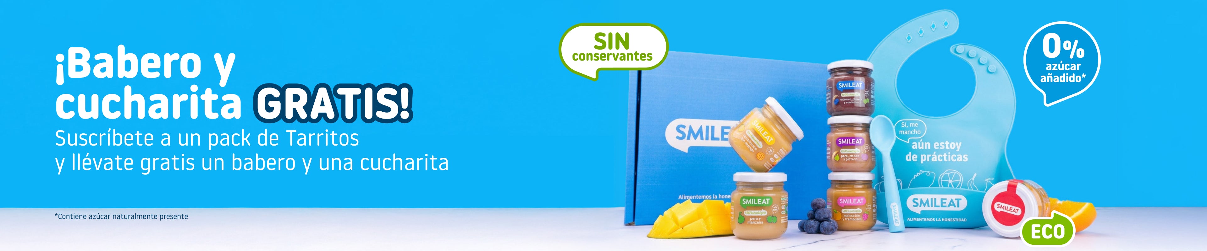 Eco-friendly baby food jar subscription pack with a free bib and spoon