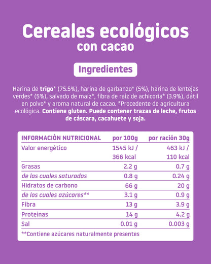 Nutrition Facts and Ingredients for Organic Cereal with Cocoa