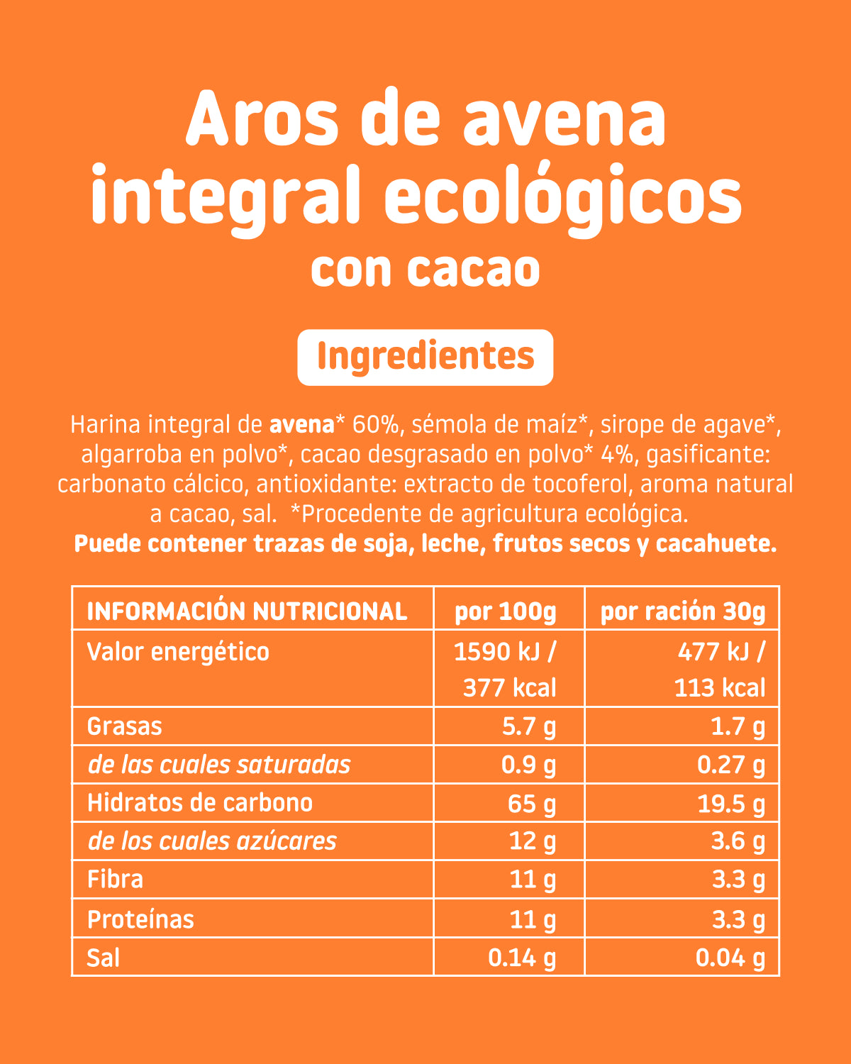 Cereales de cacao Smileat Kids con 11% de proteína, avena integral y alto contenido en fibra.