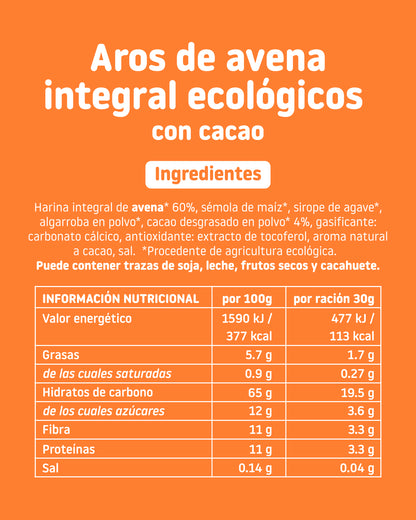 Cereales de cacao Smileat Kids con 11% de proteína, avena integral y alto contenido en fibra.