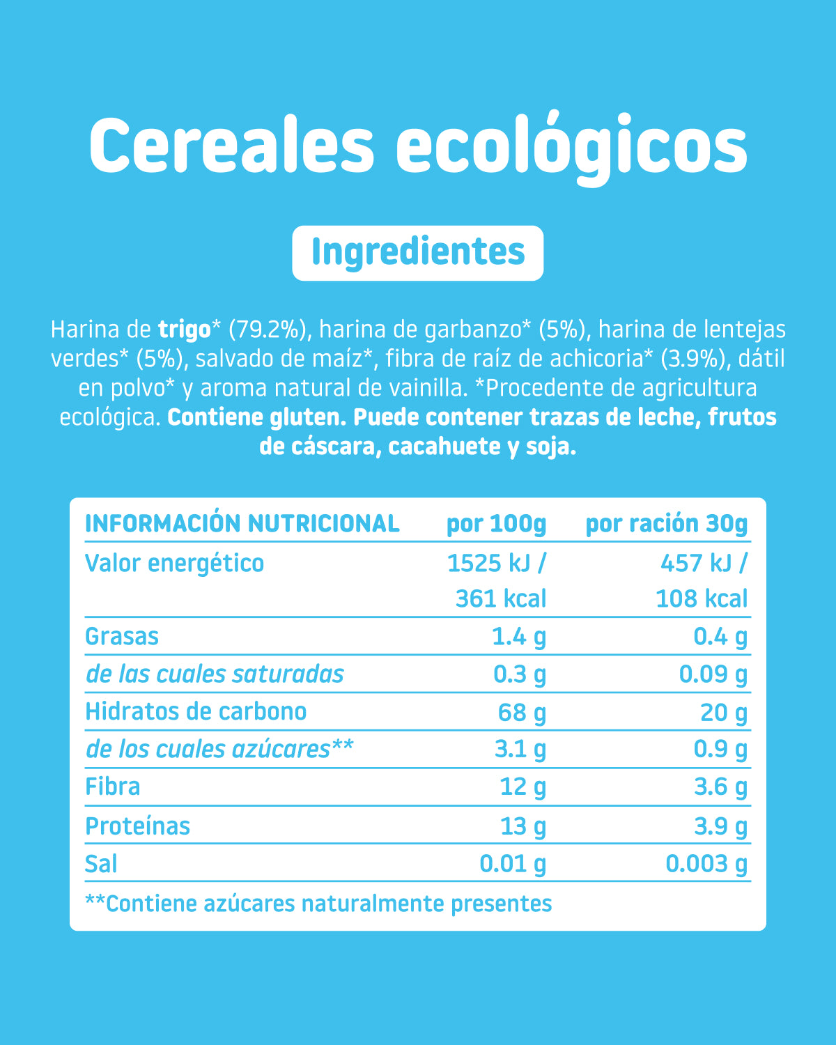Organic breakfast cereal ingredients for children who can eat solid foods