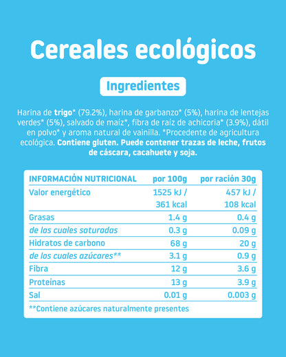 Organic breakfast cereal ingredients for children who can eat solid foods