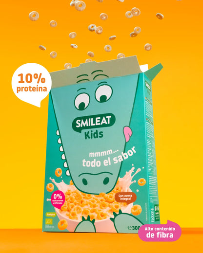 Cereales naturales Smileat Kids con avena integral, alto contenido en fibra y 0% edulcorantes artificiales.