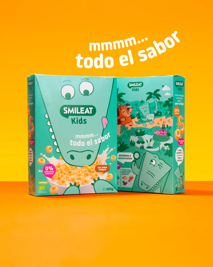 Cereales naturales Smileat Kids con avena integral, alto contenido en fibra y 0% edulcorantes artificiales.