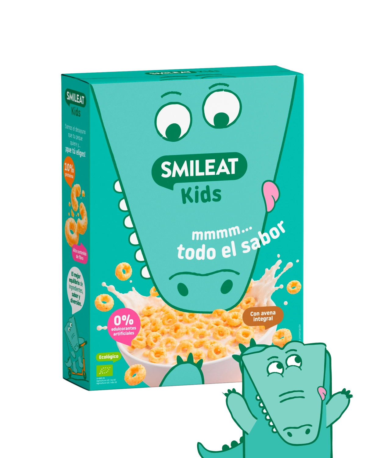 Cereales naturales Smileat Kids con avena integral, alto contenido en fibra y 0% edulcorantes artificiales.