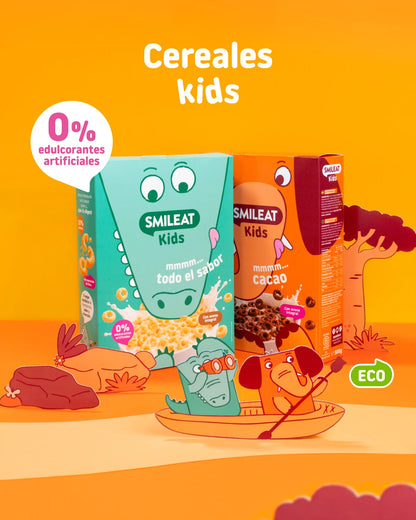 Cereales Smileat Kids naturales y de cacao, ecológicos y con 0% edulcorantes artificiales.
