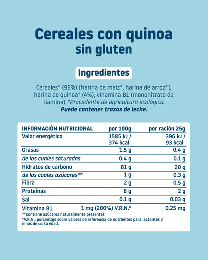 Ingredientes e información nutricional de cereales SMILEAT con quinoa sin gluten