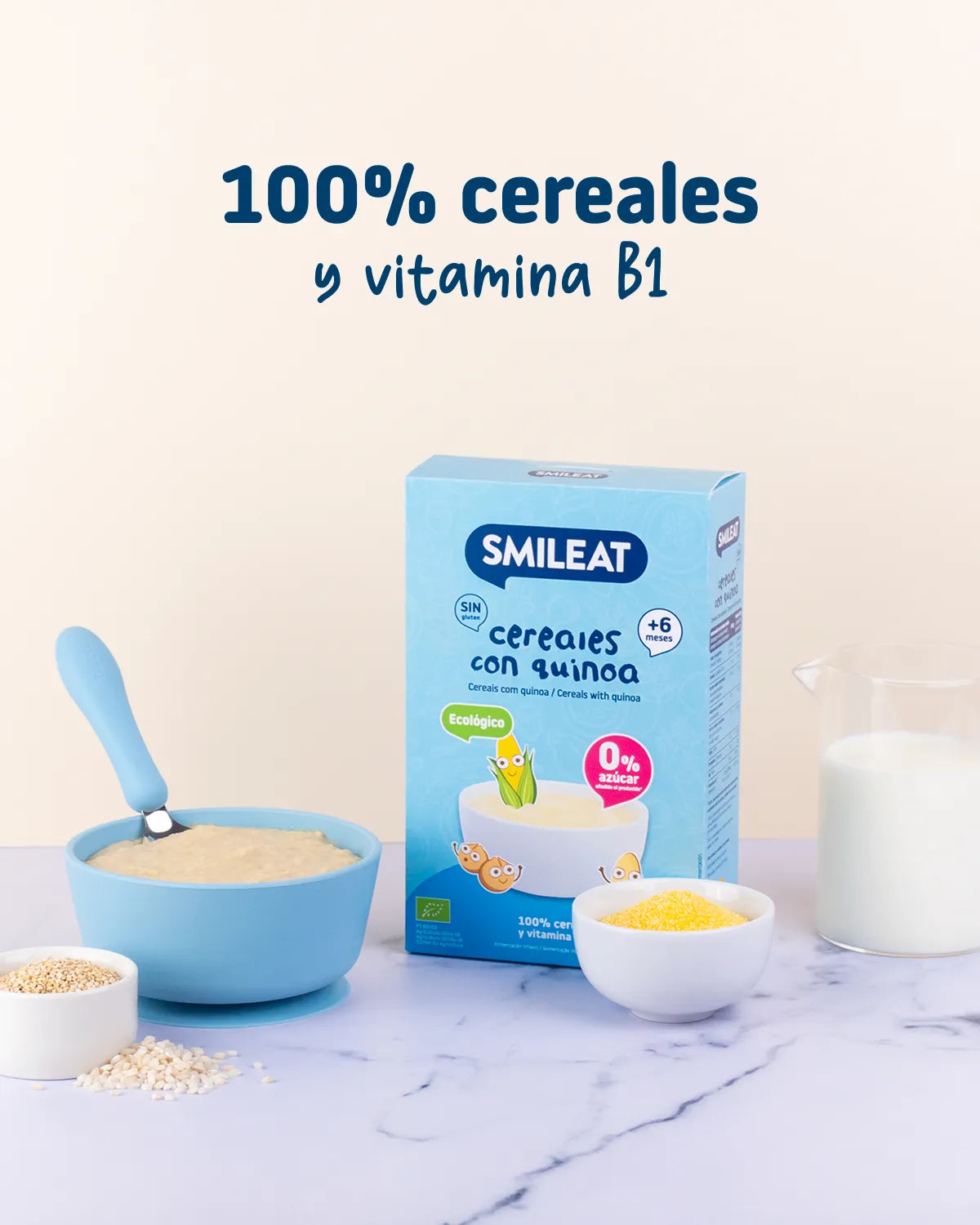 Papilla de cereales con quinoa 100% cereales y vitamnina B1 para bebes a partir de 6 meses
