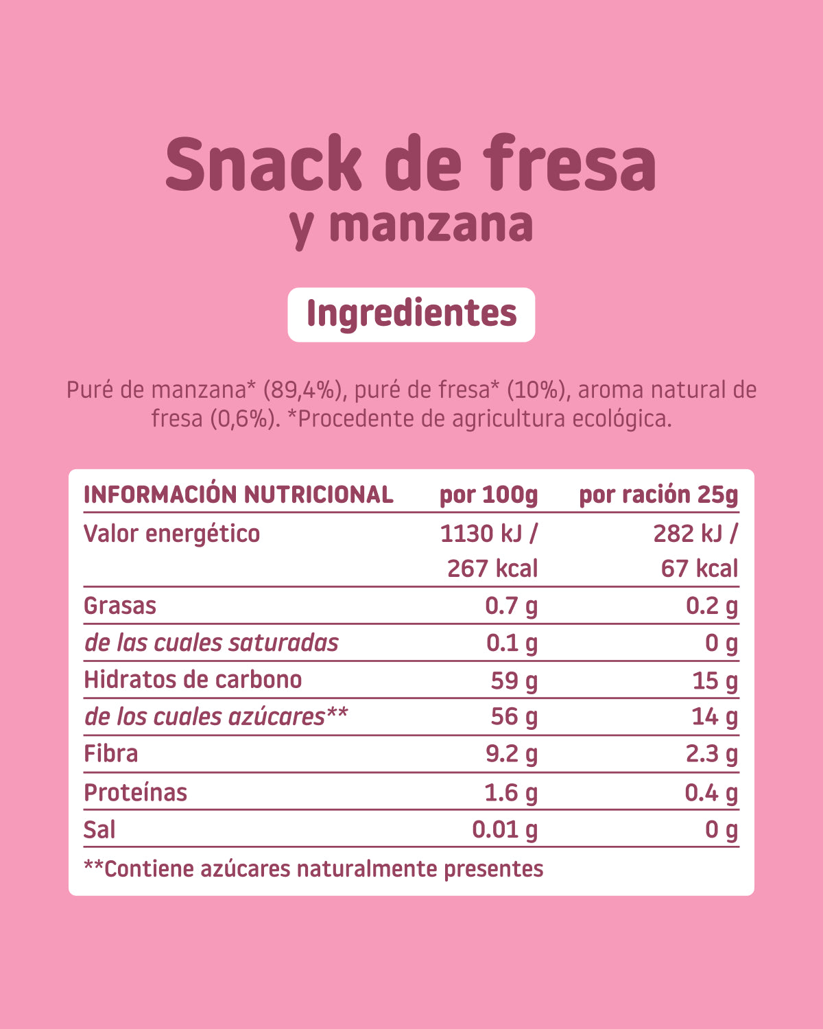 Ingredients and Nutritional Information for Strawberry and Apple Snack