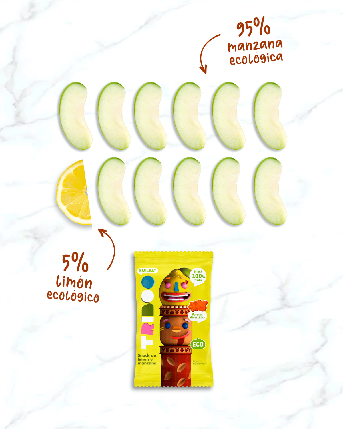 Snack de fruta con 95% de manzana ecológica y 5% de limón ecológico