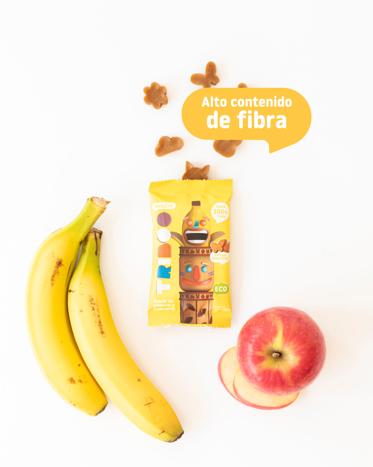 Snack de manzana con plátano con alto contenido de fibra para niños que gestionen sólidos