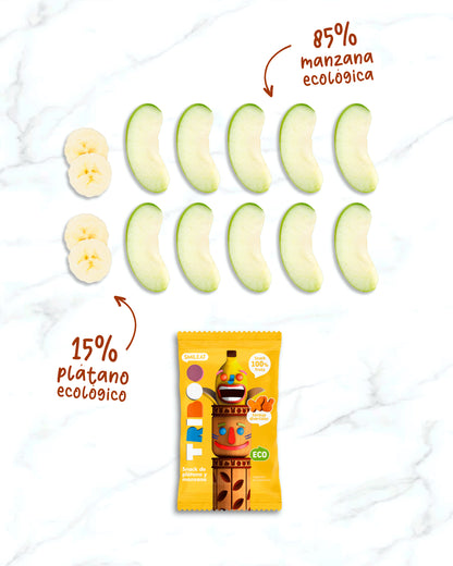 Ingredientes del snack frutas con  con manzana y plátano ecológico