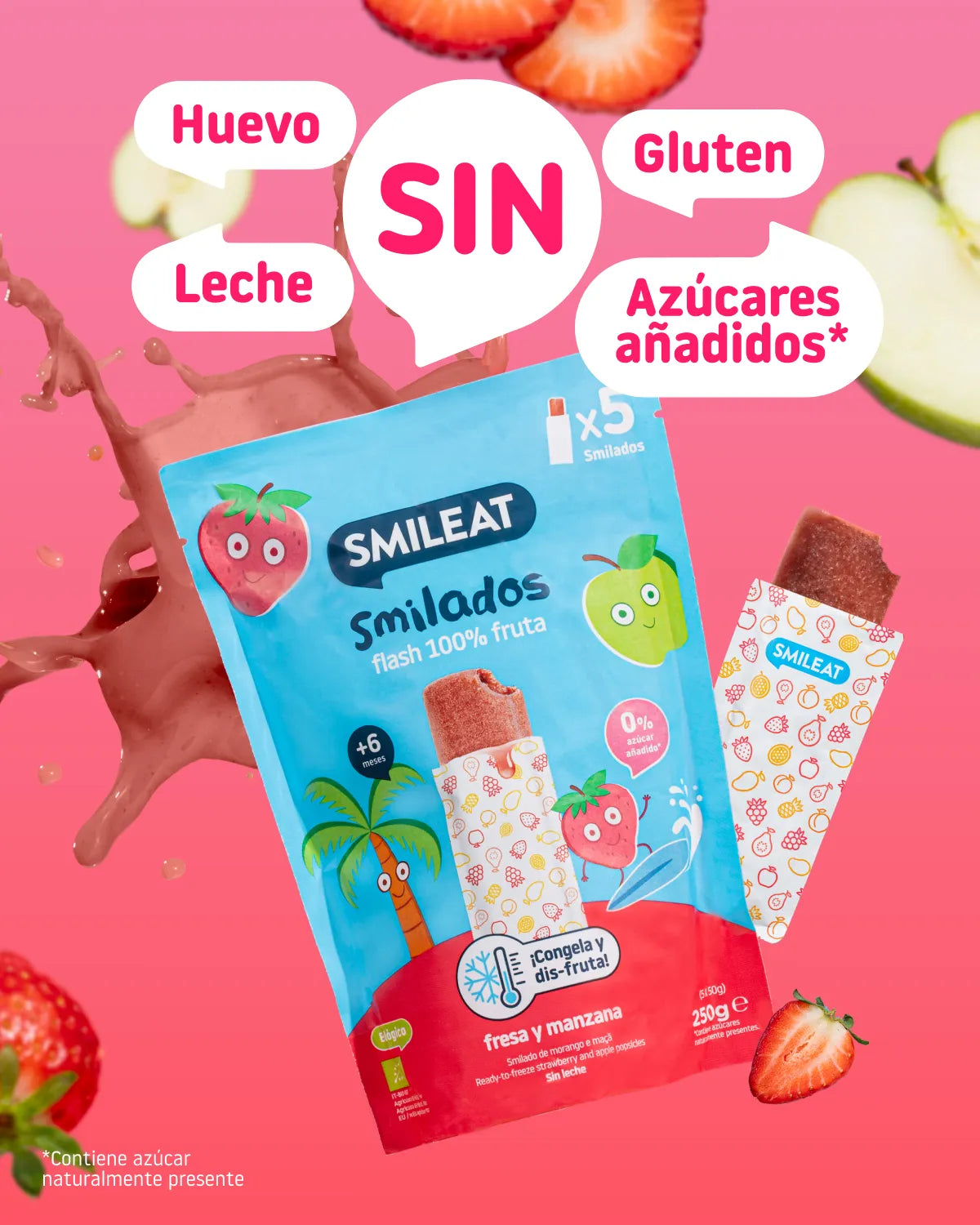 Helado de frutas sin azúcares añadidos sin gluten sin huevo