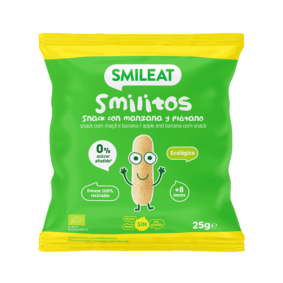 Snack de maíz con manzana y plátano sin azúcar añadido para bebes a partir de 8 meses