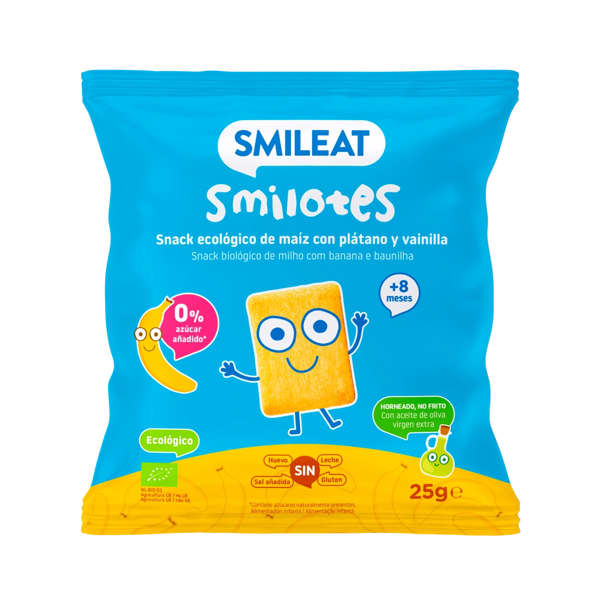 Snack ecológico de maíz con plátano y vainilla 