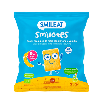 Snack ecológico de maíz con plátano y vainilla 