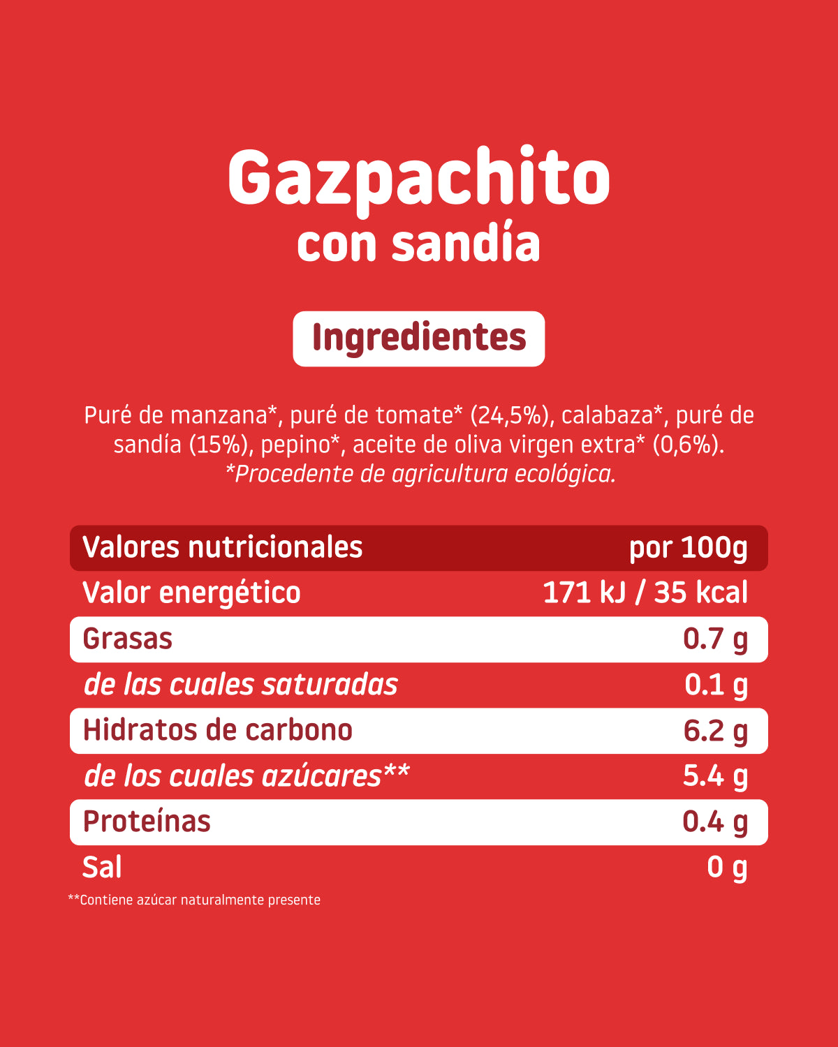 Tabla de ingredientes y nutricionales de potito de comida para bebes a partir de 6 meses