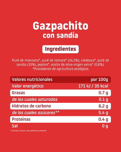 Tabla de ingredientes y nutricionales de potito de comida para bebes a partir de 6 meses