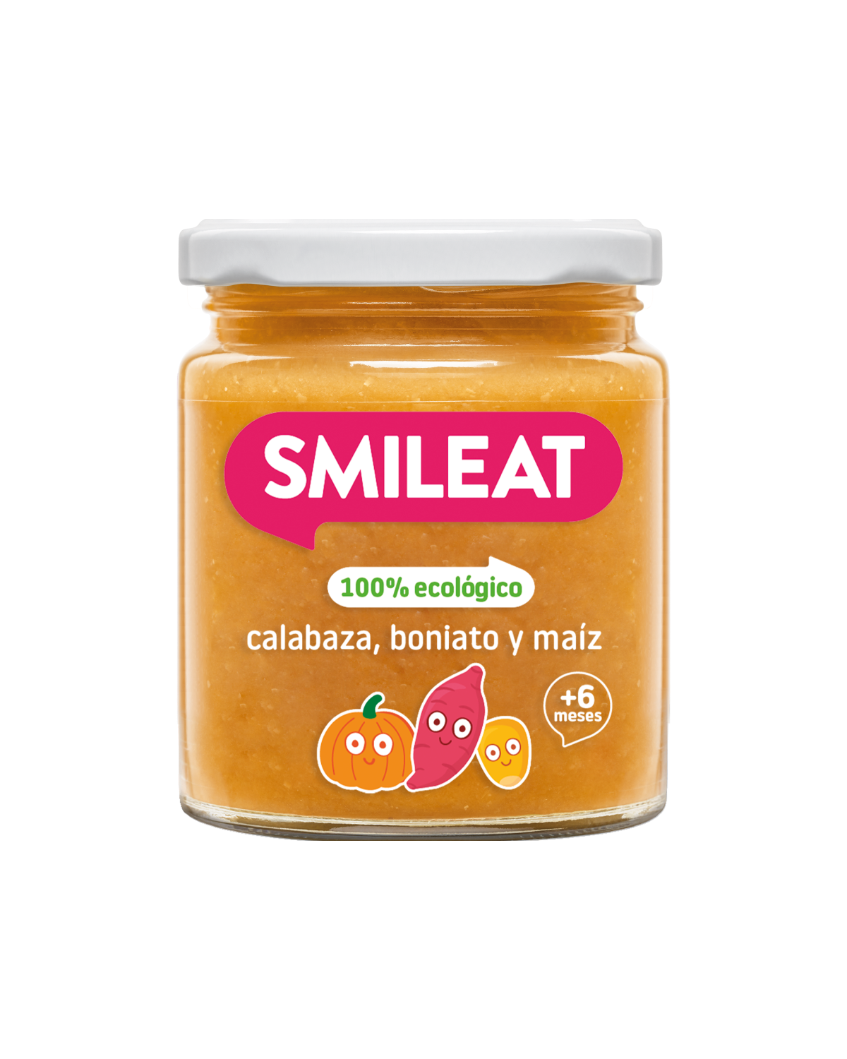 Tarrito 100% ecológico de calabaza, boniato y maíz 220g de SMILEAT para bebes a partir de 6 meses