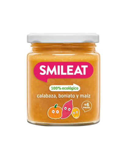 Tarrito 100% ecológico de calabaza, boniato y maíz 220g de SMILEAT para bebes a partir de 6 meses