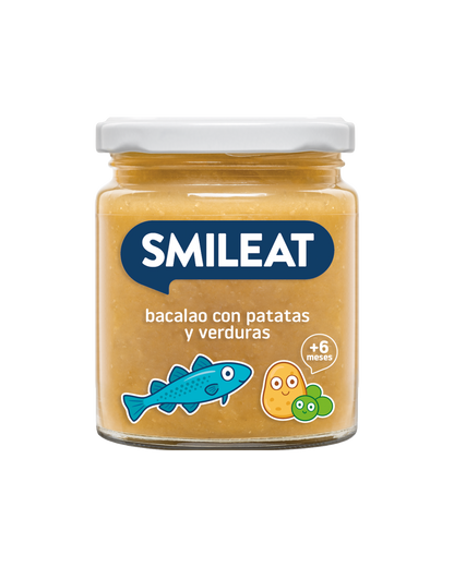 Tarrito SMILEAT para bebes a partir de 6 meses de bacalao con patatas y verduras