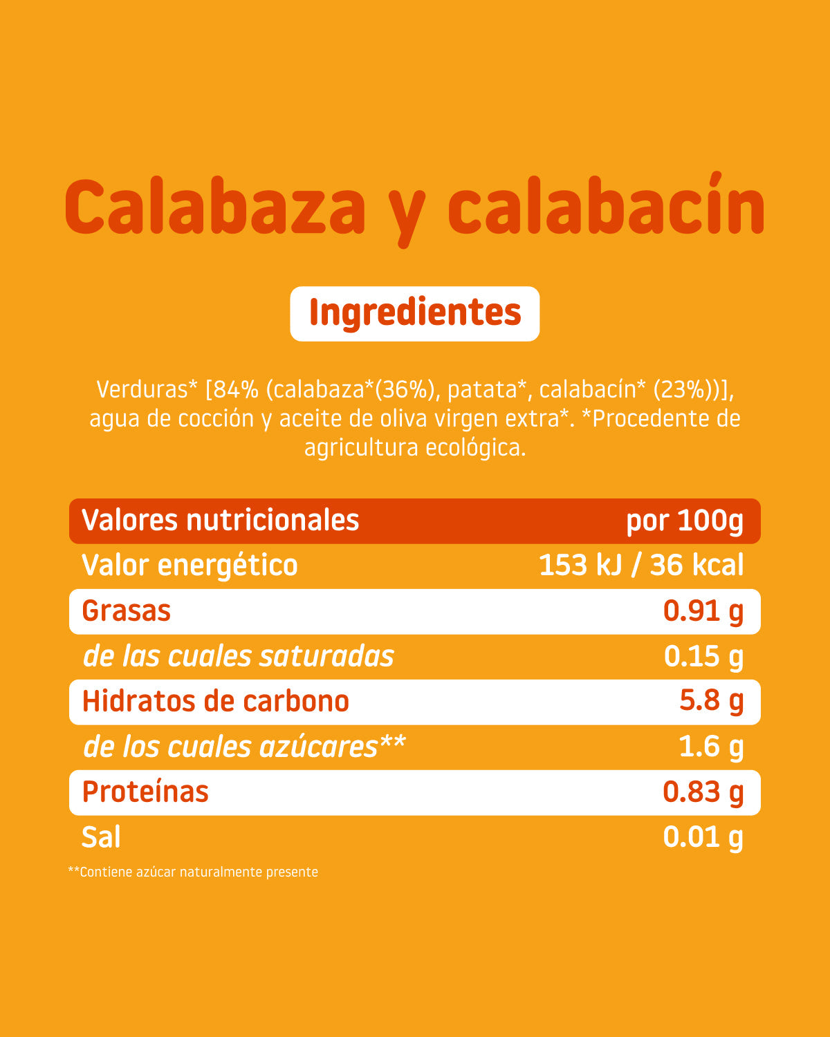 Ingredients and nutritional information for Smileat’s organic pumpkin and zucchini jar for babies 6 months and older