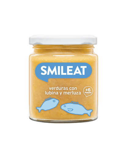 Tarrito SMILEAT para bebes a partir de 6 meses de verduras con lubina y merluza