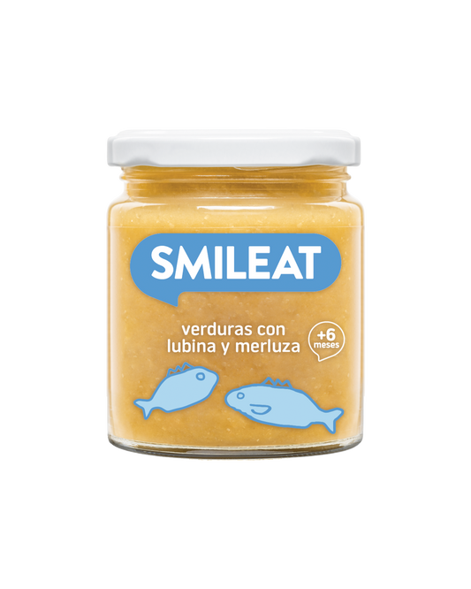 Tarrito SMILEAT para bebes a partir de 6 meses de verduras con lubina y merluza