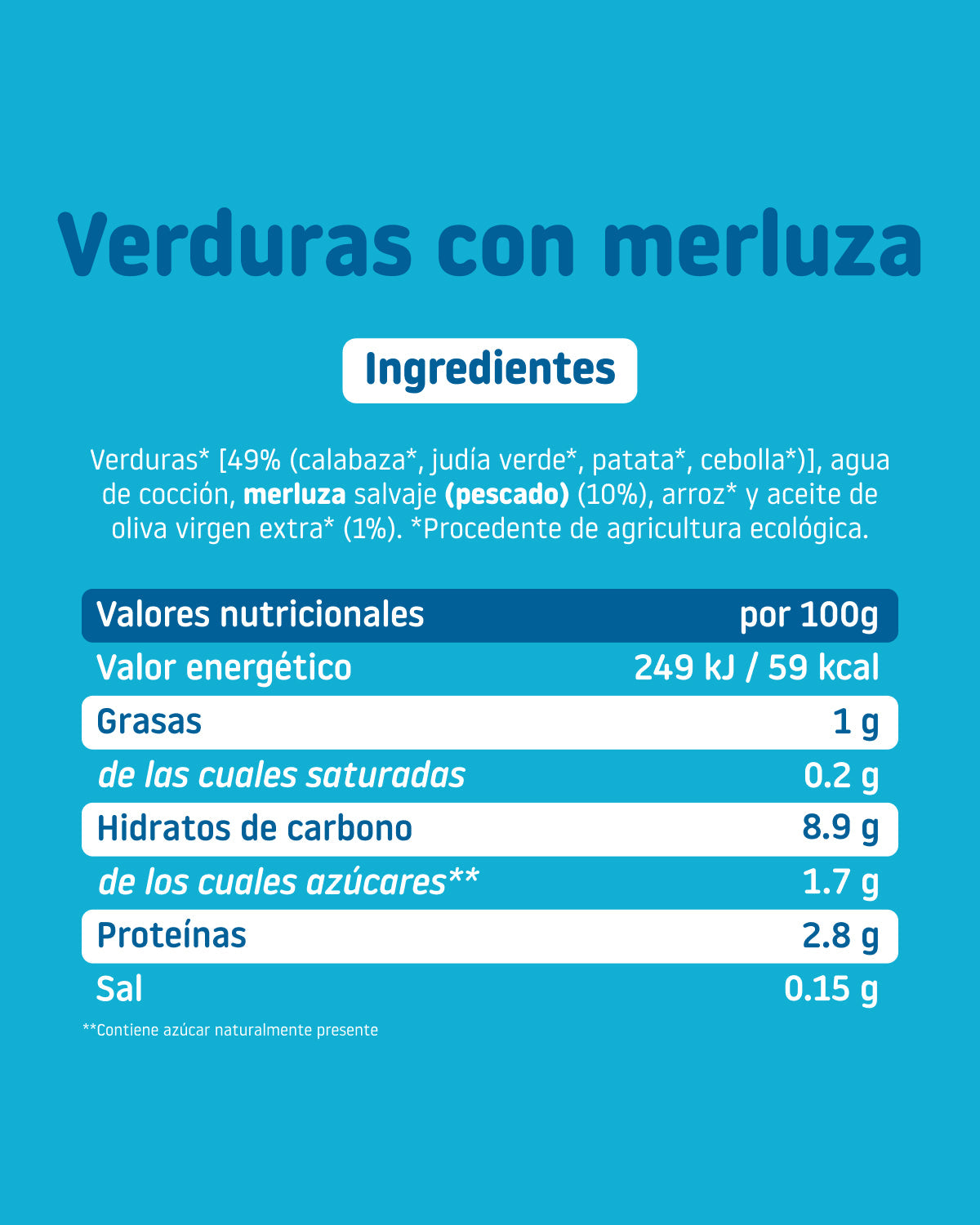 Ingredientes y valores nutricionales del tarrito ecológico Smileat de merluza con verduras para bebés desde 6 meses