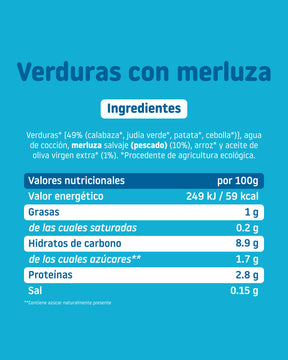 Ingredientes y valores nutricionales del tarrito ecológico Smileat de merluza con verduras para bebés desde 6 meses